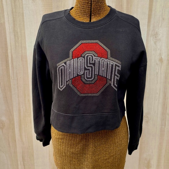 District Tops - Ohio State Blinged Out Sparkly Crew Neck Cropped Black Women’s Sweatshirt
